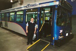 Mario Signorelli, Connecticut Transit, displays an accessible city bus